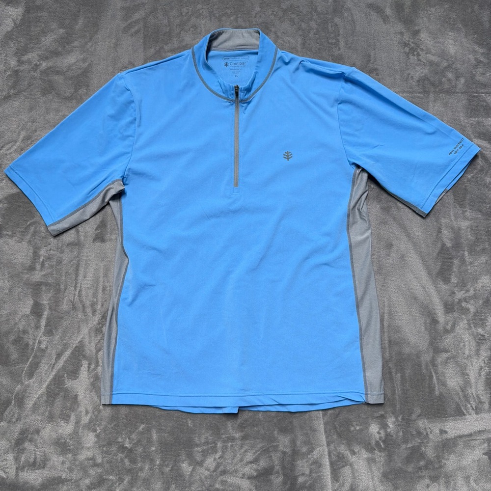 Coolibar Rash Guard Quarter Zip Mens XL Blue Shirt Pocket Aqua Suntect UPF 50+